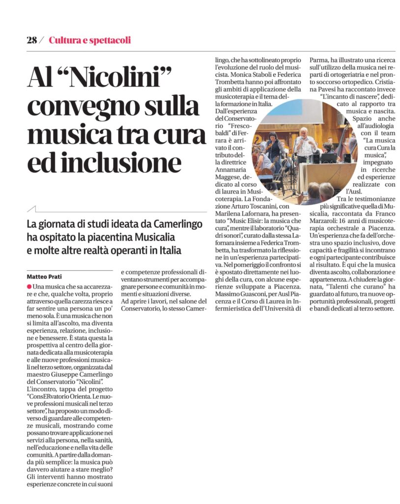 Articolo di Libertà sul convegno La musica cura, cura la musica
