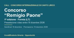 Concorso "Remigio Paone", 1ª edizione, Formia: preselezione video entro l'8 dicembre 2026, semifinali il 18 dicembre e premiazione il 19 dicembre 2026